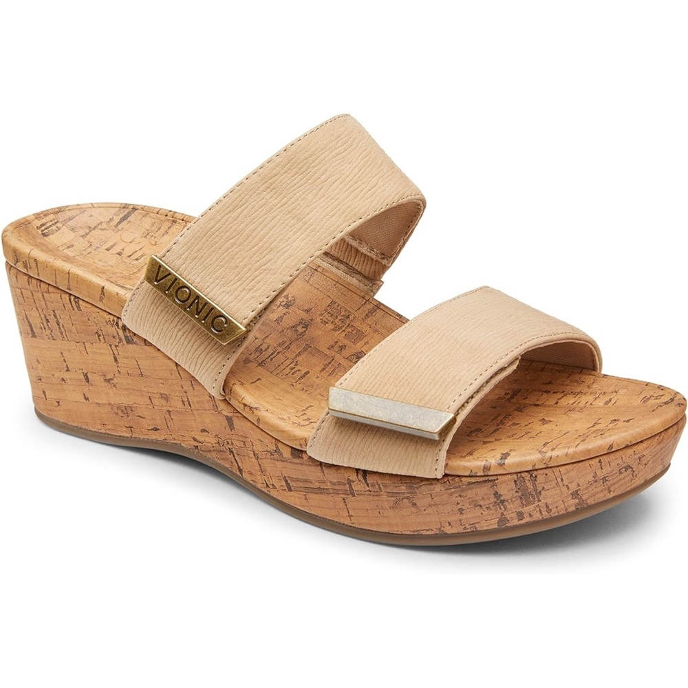 Vionic Pepper Ruched Wedge Sandal Wheat NWB New size 10